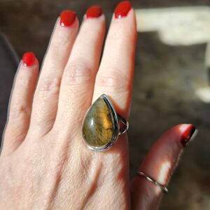 Elegant Silver Labrodite Teardrop Ring